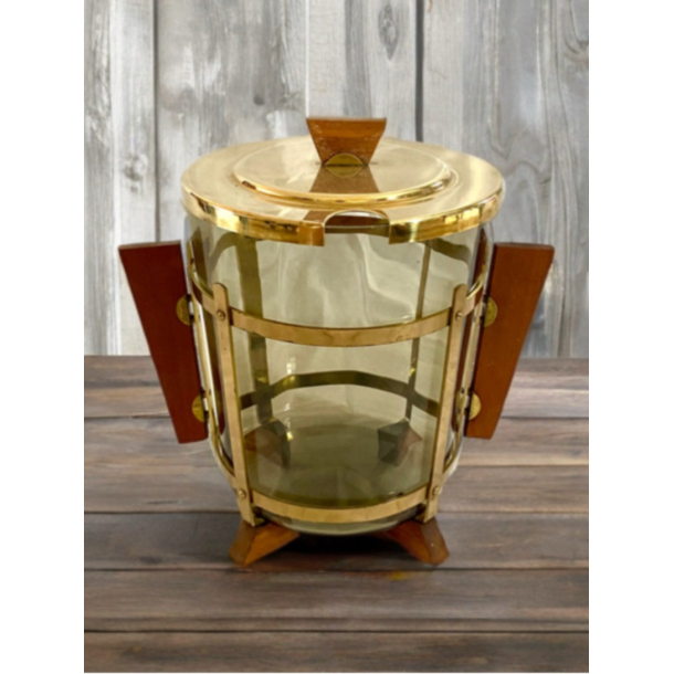 Retro Isspand - R�gfarvet Glas - Teaktr� &amp; Messing - 25 cm.
