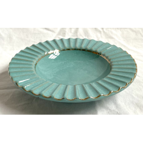 Riflet Skl - Mintgrn Glasur - Guldkant - 16 cm. - Johgus Keramik