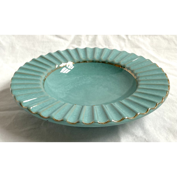 Riflet Skl - Mintgrn Glasur - Guldkant - 16 cm. - Johgus Keramik