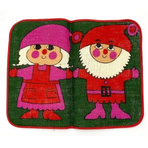 Retro Julepynt - Dkkeserviet - Nissepar - Skkelrred - 1960'erne - 40,5 cm.