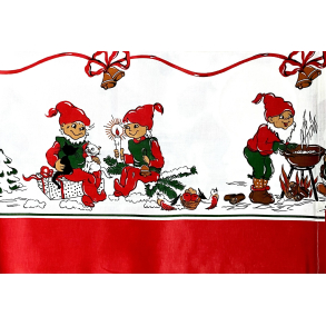 Retro Dug - Juledug - Rd & Hvid - Nisser - 213 cm.