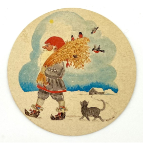 Gammelt Julepynt - Glasbrik - Nisse Med Juleneg - 10 cm.