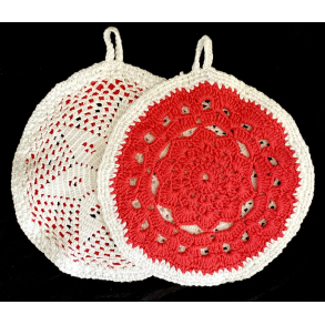 Hklede Julegrydelapper - Hndlavede - Hvid & Rd - St Af 2