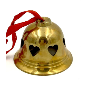 Gammel Juleklokke - Messing - Hjerter - 5,5 cm.