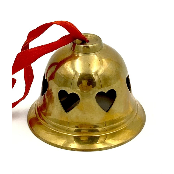 Gammel Juleklokke - Messing - Hjerter - 5,5 cm.