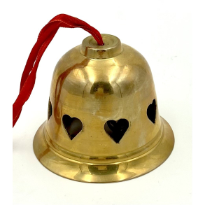Gammel Juleklokke - Messing - Hjerter - 6,5 cm.
