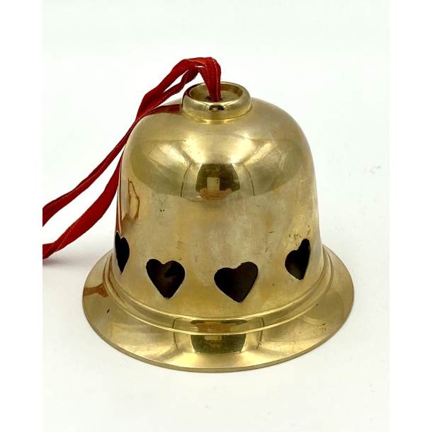 Gammel Juleklokke - Messing - Hjerter - 7,5 cm.