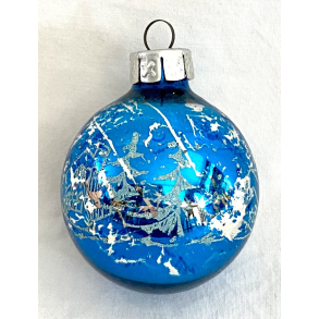 Gammelt Julepynt - Julekugle - Bl - Julelandsby - 5,5 cm.