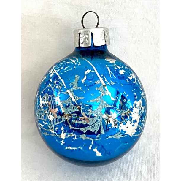 Gammelt Julepynt - Julekugle - Bl - Julelandsby - 5,5 cm.