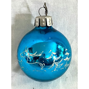 Gammelt Julepynt - Julekugle - Bl - Rensdyr - 5,5 cm.