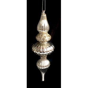 Gammeldags Julekugle - Drbe - Slv - Glimmer - 16 cm.