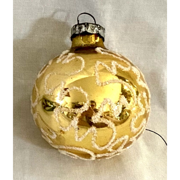 Gammelt Julepynt - Julekugle - Guld - Glimmer - 5,5 cm.