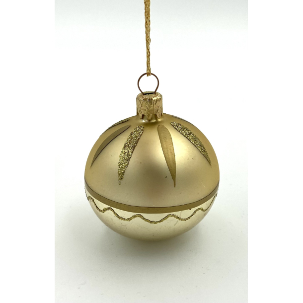 Gammeldags Julepynt - Julekugle - Guld - Glimmer - 6 cm.