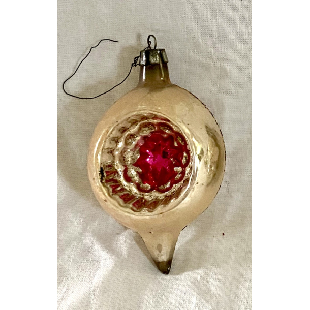 Gammelt Julepynt - Julekugle - Hvid &amp; Pink - 8 cm.