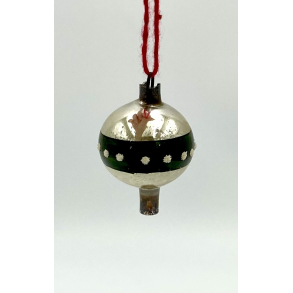 Gammelt Julepynt - Julekugle - Mini - Gr�n & S�lv - 4 cm.