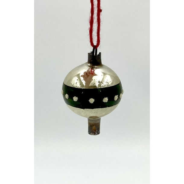Gammelt Julepynt - Julekugle - Mini - Gr�n &amp; S�lv - 4 cm.