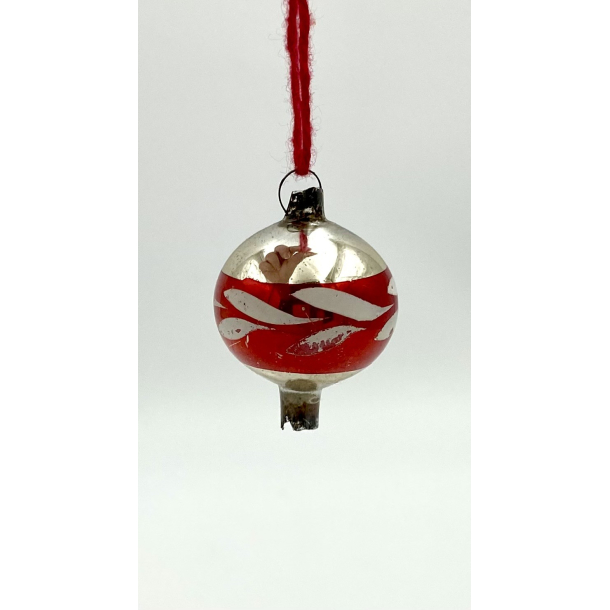 Gammelt Julepynt - Julekugle - Mini - R�d &amp; S�lv - 4 cm.