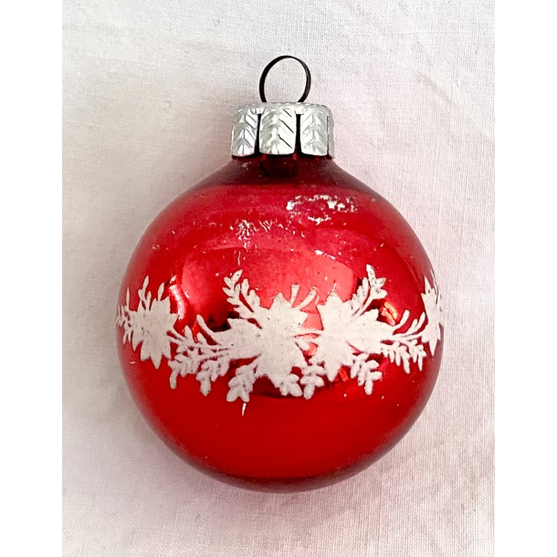 Gammelt Julepynt - Julekugle - Rd - Glimmer - 5,5 cm.