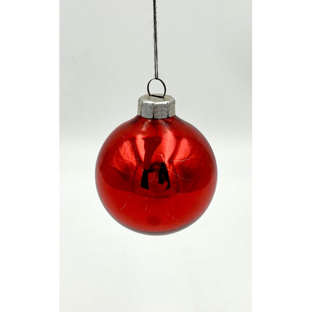 Gammelt Julepynt - Julekugle - R�d - 6 cm.