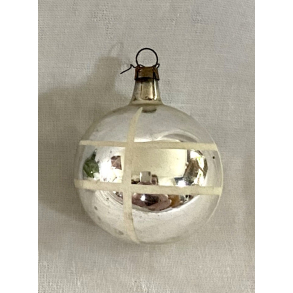 Gammelt Julepynt - Julekugle - Slv - Striber - 4,5 cm.