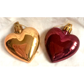 Kitsch Julekugler - Hjerter - Rd & Guld - 5,5 cm. - St Af 2