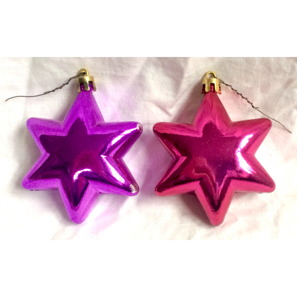 Kitsch Julekugler - Stjerner - Pink &amp; Lilla - 8 cm. - St Af 2