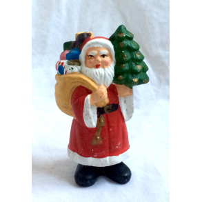 Gammelt Julepynt - Julemand Med Sk & Juletr - Motiv Nr. 1 - 11,5 cm.