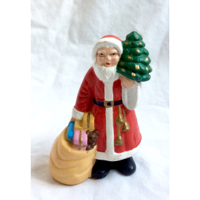 Gammelt Julepynt - Julemand Med Sk & Juletr - Motiv Nr. 2 - 10,5 cm.