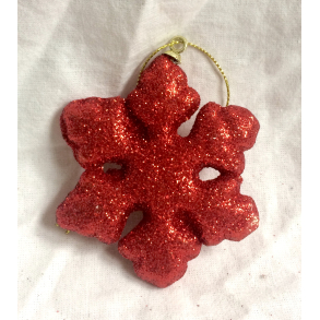 Gammeldags Julepynt - Snefnug - Rd Glimmer - 7 cm.