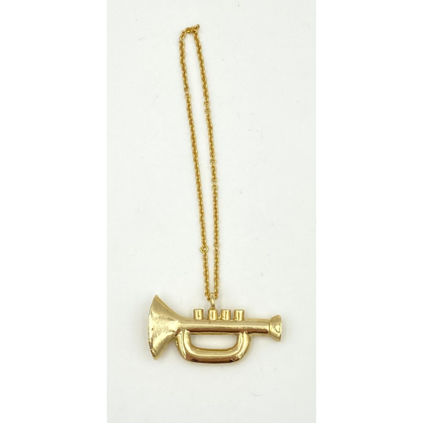 Gammeldags Julepynt - Juleophng - Trompet - Forgyldt Messing - 4 cm.