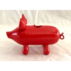 Gammelt Julepynt - Rd Julestage - Gris - Malet Tr - 12,5 cm.