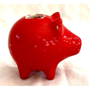 Gammelt Julepynt - Rd Julestage - Gris - Malet Porceln - 5 cm.