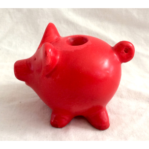 Gammelt Julepynt - Rd Julestage - Gris - Malet Porceln - 8,5 cm.