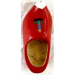 Gammel Juletrsko - Hndlavet Nisse-Trsko - Rd - Julemotiver - 16 cm.