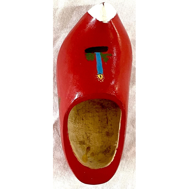 Gammel Juletrsko - Hndlavet Nisse-Trsko - Rd - Julemotiver - 16 cm.