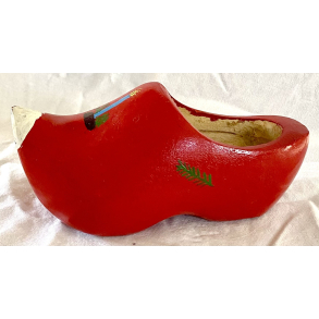 Gammel Juletrsko - Hndlavet Nisse-Trsko - Rd - Julemotiver - 16 cm.