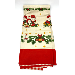 Retro Juledug - Voksdug - Nisser & Gran-Guirlande - 214 cm.