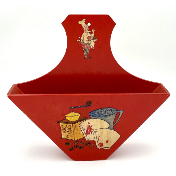 Retro Kaffefilterholder - Malet Tr - Rd - Kaffemotiv - 27 cm.