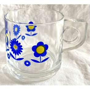 Retro Stel - Kaffeglas - Blomster - Bl - 8,5 cm.