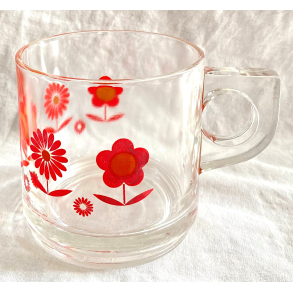 Retro Stel - Kaffeglas - Blomster - Rd - 8,5 cm.