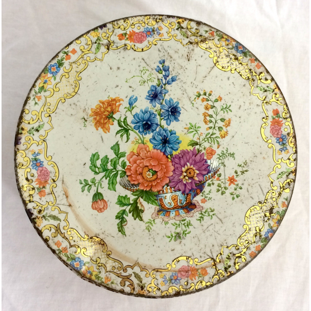 Gammel Dse - Kagedse - Rhvid - Blomster - 23 cm.