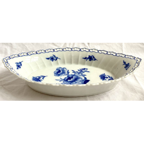 Gammelt Kagefad - Bl Blomst Motiv - Blondekant - 30 cm.