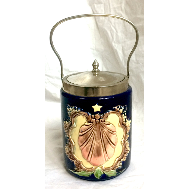 Gammel Kiksespand - Mrkebl - Musling - Majolica Fajance - 19 cm.