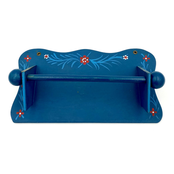 Retro Kkkenrulleholder - Vghngt - Malet Tr - Bl - Blomster - 34 cm.