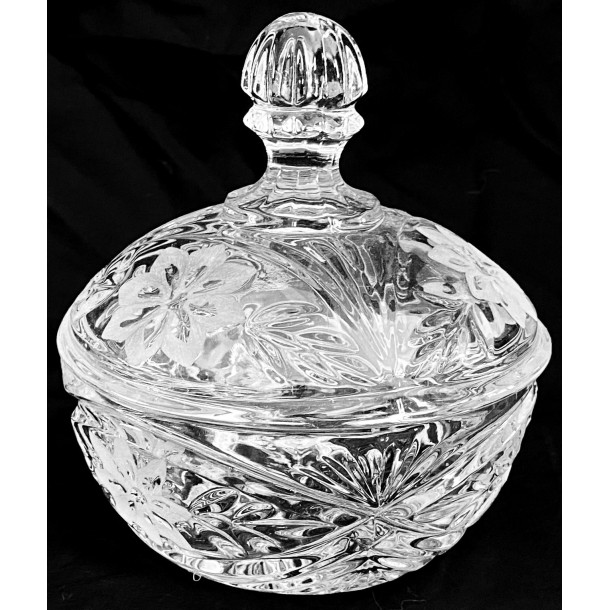 Gammel Bonbonnire - Krystal - Blomster - 12,5 cm.