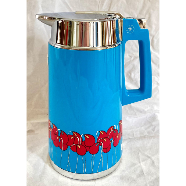 Retro Termokande - Turkis - Blomster - Kujaku - 29 cm.