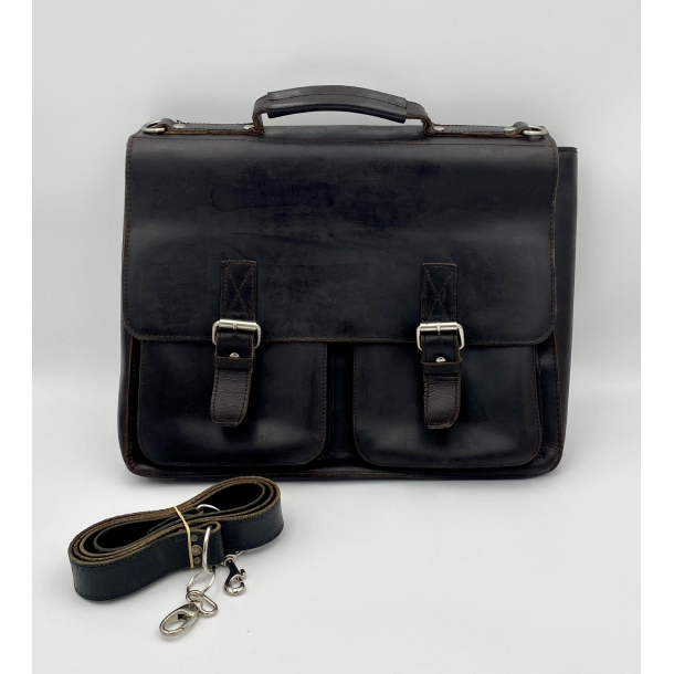 Leonhard Heyden Computertaske - M�rkebrunt L�der - 38 cm.