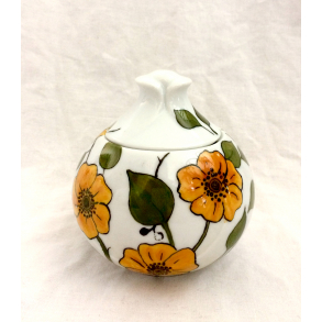 Retro Stel - Sukkerskl - Lgformet - Gule Blomster - Tirschenreuth