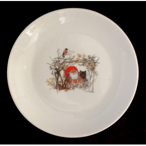 Mads Stage Julestel - Flad Tallerken - Nisse Med Kat - 19 cm.