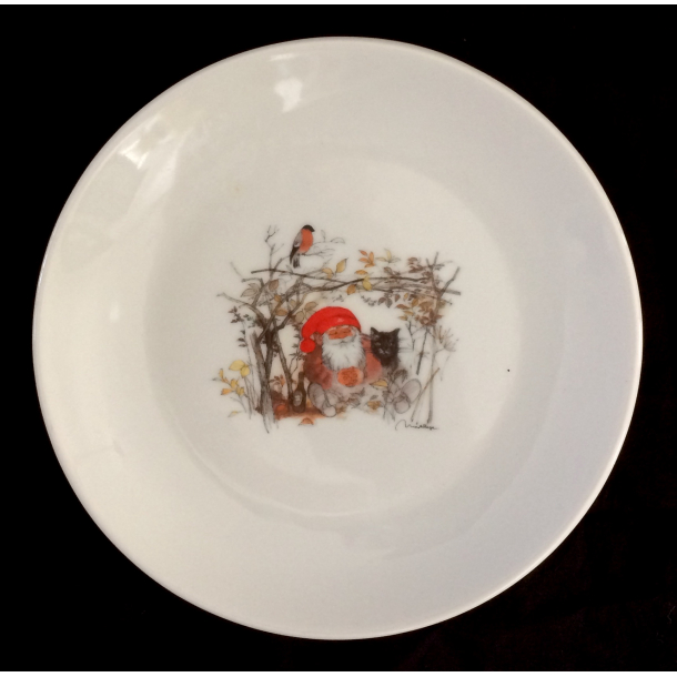 Mads Stage Julestel - Flad Tallerken - Nisse Med Kat - 19 cm.